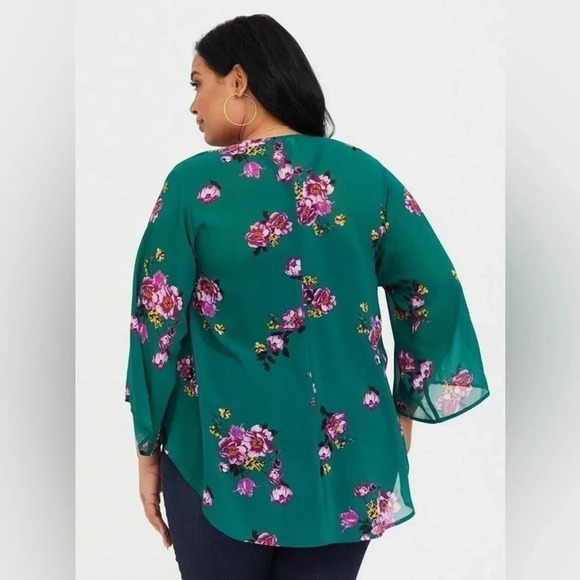 Torrid | Spring Sprung Stripe Green Floral Chiffon Kimono Size M (00) Medium - Picture 5 of 5